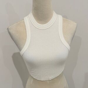 Cream Ribbed Sleeveless Crop Top